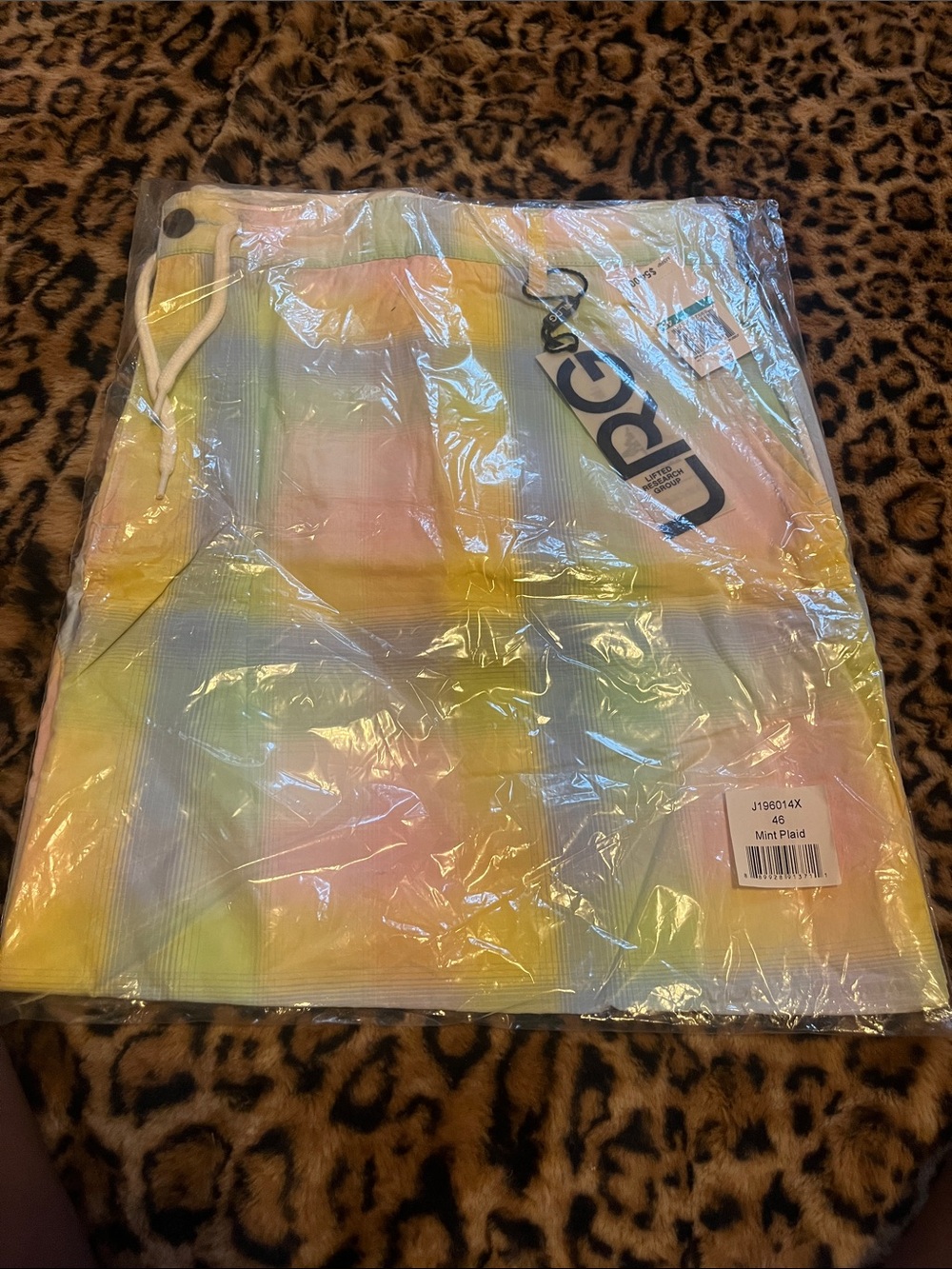 LRG Men’s Cargo Shorts in Pastel Mint, Yellow & Pink Plaid